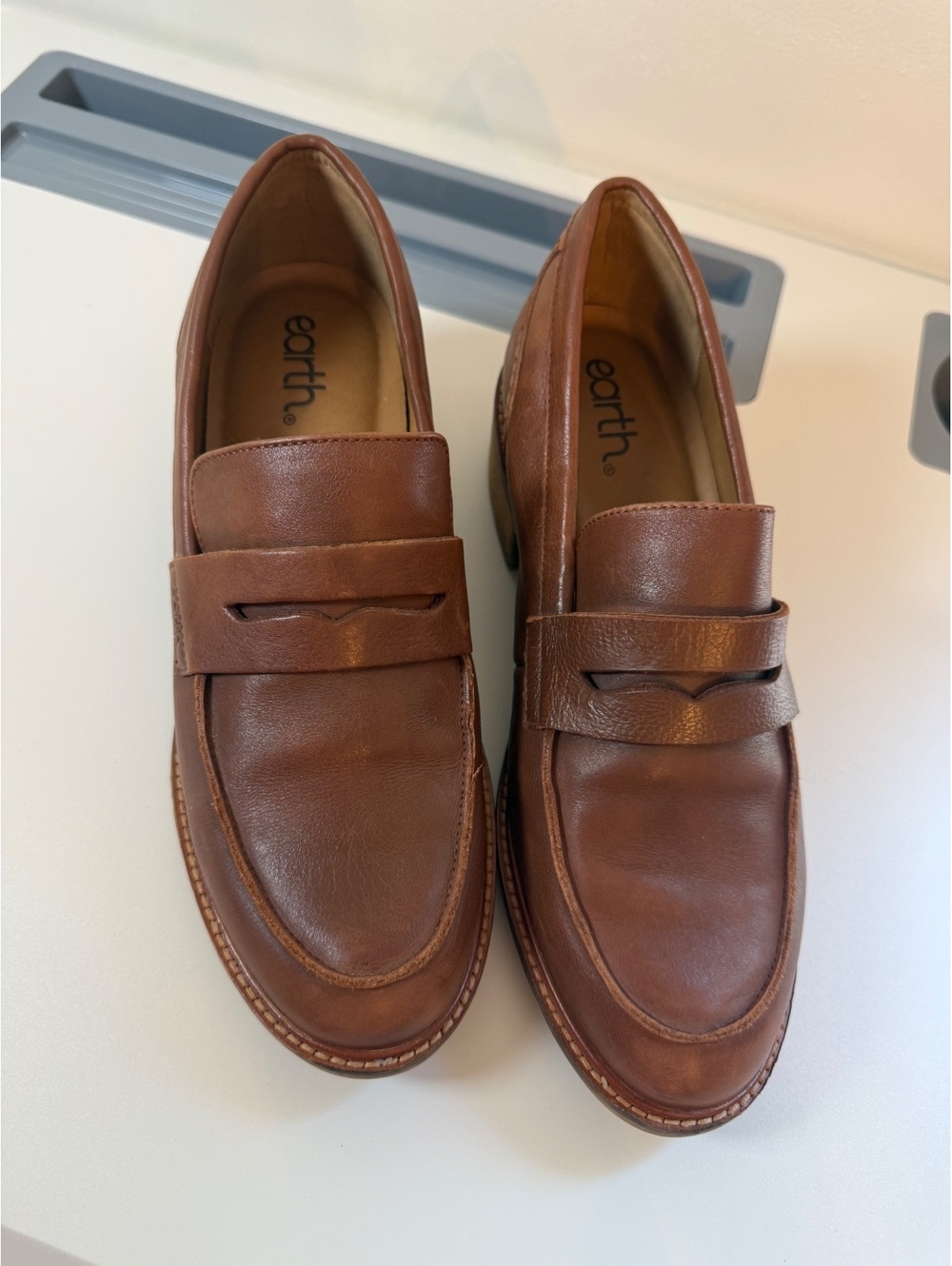 Earth Brown Leather Penny Loafer Mules